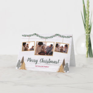 Rustic Farmhouse kerstbomen 3-Foto gevouwen Feestdagen Kaart