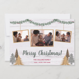 Rustic Farmhouse kerstbomen & Garland 3-foto Feestdagenkaart