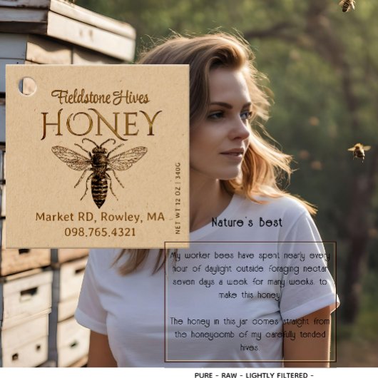 Rustic Farmhouse Kraft Honey  Queen Bee Bedankjes Labels