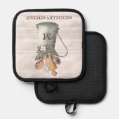 Rustic Farmhouse Monogram Kitchen Pannenlap (Voorkant / Achterkant)