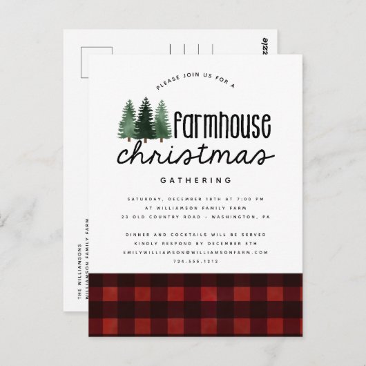 Rustic Farmhouse Noël Plaid Party Invitation (Devant / Derrière)