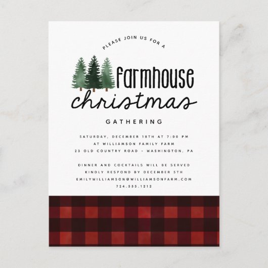Rustic Farmhouse Noël Plaid Party Invitation (Devant)
