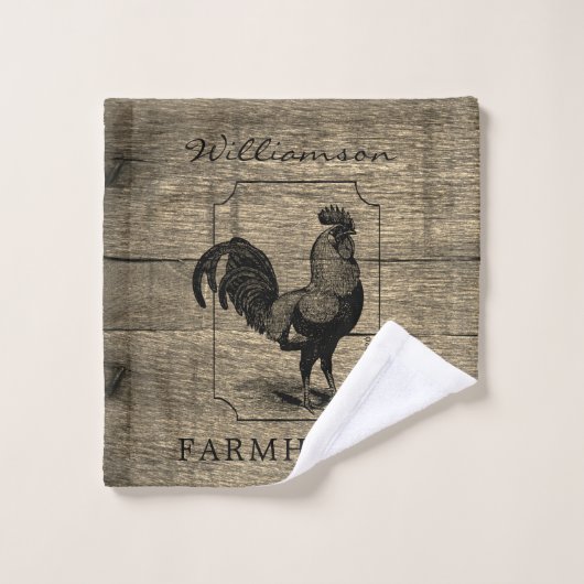 Rustic Farmhouse Rooster Grange Bois Nom de famill (Gant de toilette)