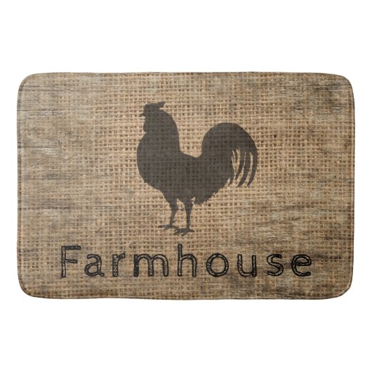 Rustic Farmhouse Rooster Land Rustic Burlap Badmat (Voorkant)