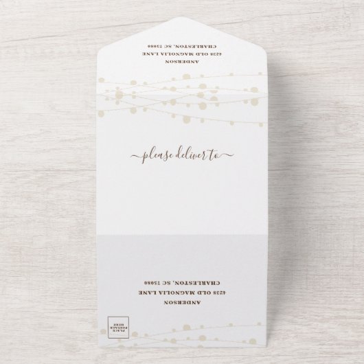 Rustic Farmhouse String Lights Wedding All In One Uitnodiging (Buitenkant)