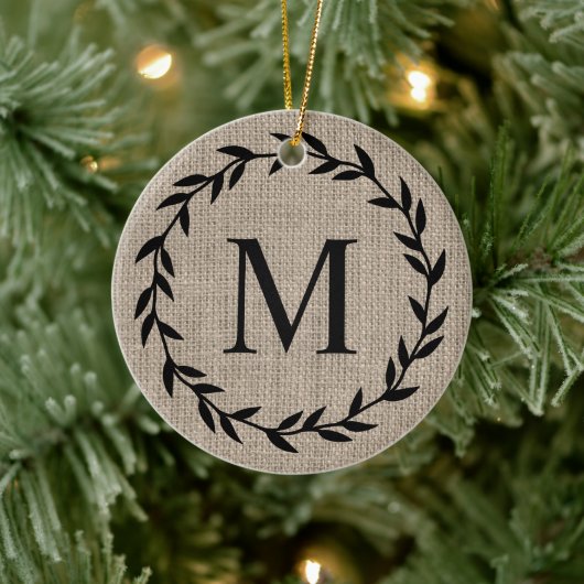 Rustic Farmhouse Style Burlap Keramisch Ornament (Boom)