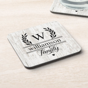 Rustic Farmhouse Style Monogramed Familienaam Bier Onderzetter
