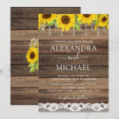Rustic Farmhouse Sunflower Rustic Wood Wedding Kaart (Voorkant / Achterkant)