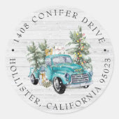 Rustic Farmhouse Truck | Kerstadreslabel Ronde Sticker (Voorkant)
