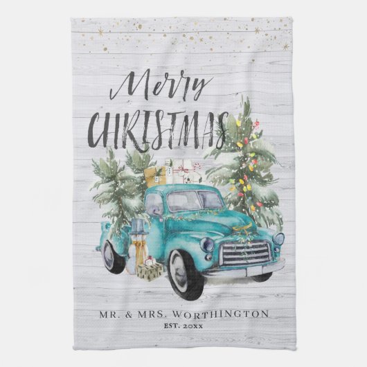 Rustic Farmhouse Truck | Kerstathee voor monogram Theedoek (Verticaal)