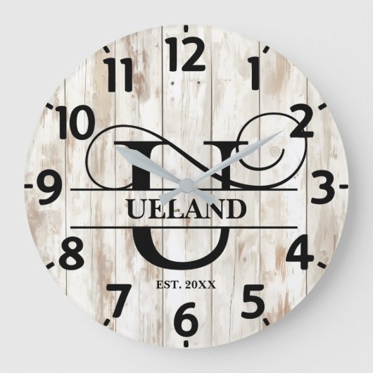 Rustic Farmhouse U Monogram Grote Klok (Voorkant)