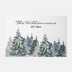 Rustic Farmhouse Waterverf Forest Name Deurmat