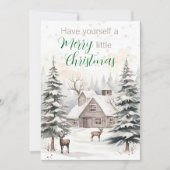 Rustic Farmhouse With Deer- Merry Little Christmas Feestdagenkaart (Voorkant)