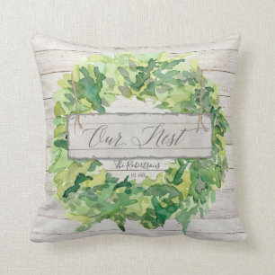 Rustic Farmhouse Wooden Our Nest Greenery Wreath Kussen