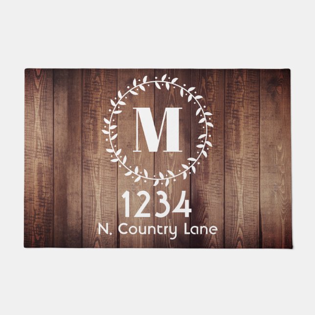 Rustic Farmhouse Wreath Barn Wood Monogram Doormat Deurmat (Voorkant)