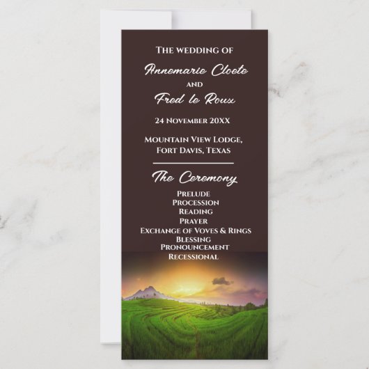 Rustic Farmland Sunrise/Sunset Ceremony Programme (Devant)