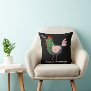 Rustic Farmyard Chicken Whisperer Boho Black Kussen