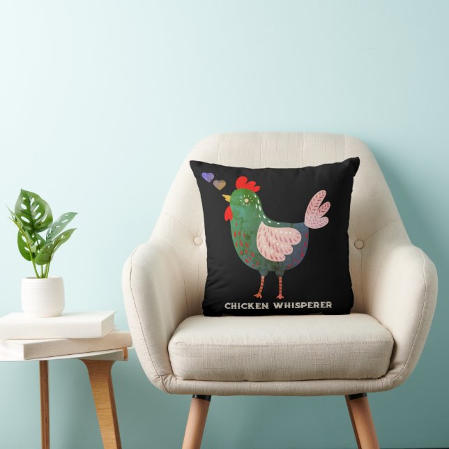 Rustic Farmyard Chicken Whisperer Boho Black Kussen (Stoel)