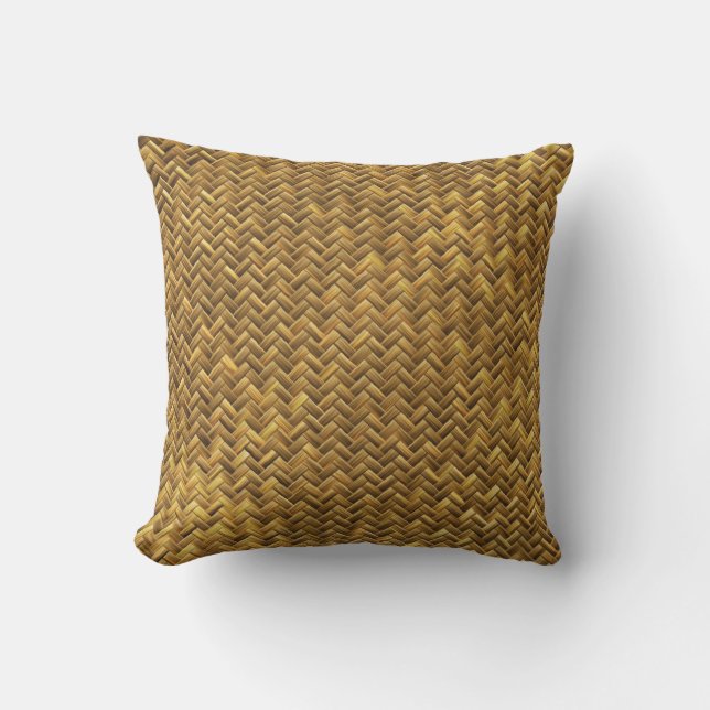 Rustic Faux Bamboe Basket Weave Pattern Texture Buitenkussen (Voorkant)