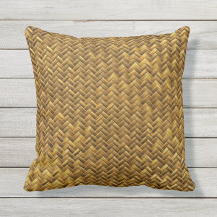 Rustic Faux Bamboe Basket Weave Pattern Texture Buitenkussen