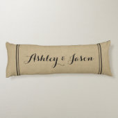 Rustic Faux Burlap en Black Monogrammed Lichaamskussen (Achterkant)