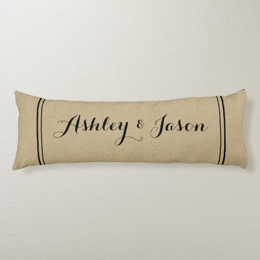 Rustic Faux Burlap en Black Monogrammed Lichaamskussen (Voorkant)