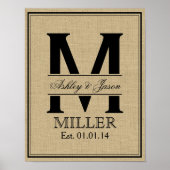 Rustic Faux Burlap Wedding Monogram Poster (Voorkant)