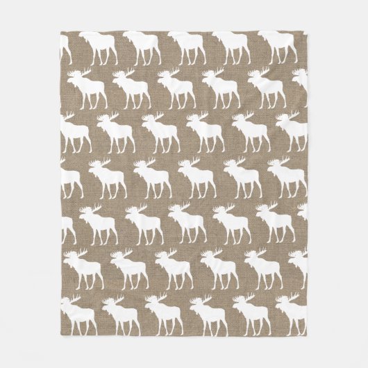 Rustic Faux Burlap & White Moose Pattern Fleece Deken (Voorkant)