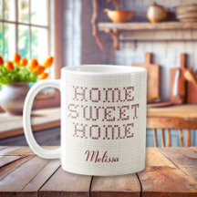 Rustic Faux Cross-Stitch Home Sweet Home Bourgondi