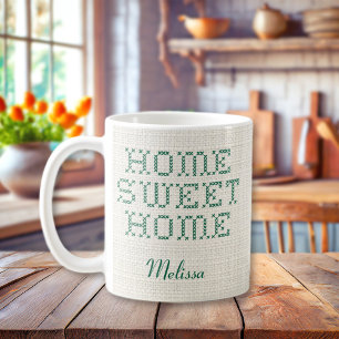 Rustic Faux Cross-Stitch Home Sweet Home Groen Koffiemok