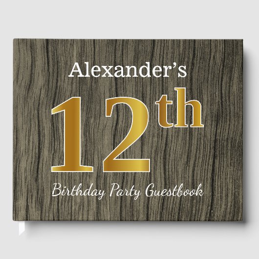 Rustic, Faux Gold 12th Birthday Party; aangepaste  Gastenboek (Voorkant)