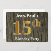 Rustic, Faux Gold 15th Birthday Party; aangepaste  Kaart (Voorkant / Achterkant)