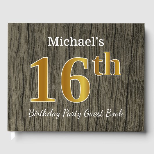 Rustic, Faux Gold 16th Birthday Party; aangepaste  Gastenboek (Voorkant)