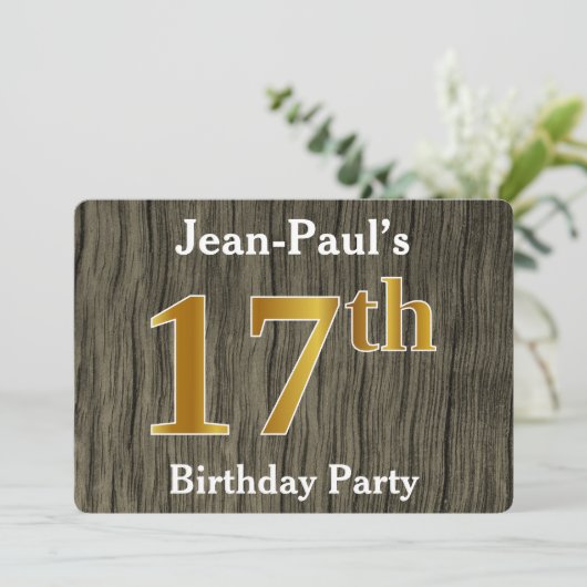Rustic, Faux Gold 17th Birthday Party; aangepaste Kaart (Staand voorkant)
