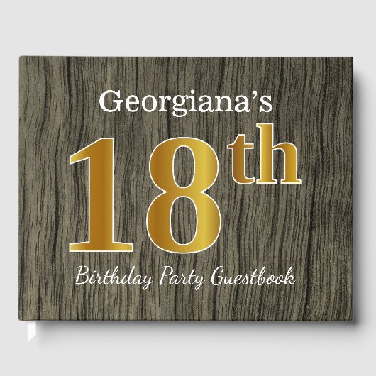 Rustic, Faux Gold 18th Birthday Party; aangepaste Gastenboek (Voorkant)