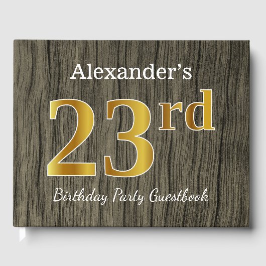 Rustic, Faux Gold 23rd Birthday Party; aangepaste  Gastenboek (Voorkant)