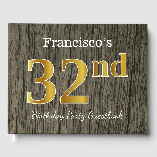 Rustic, Faux Gold 32nd Birthday Party; aangepaste Gastenboek (Voorkant)