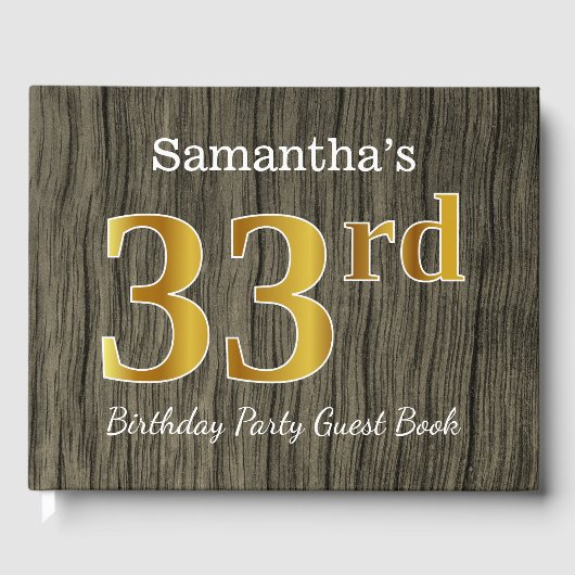 Rustic, Faux Gold 33rd Birthday Party; aangepaste  Gastenboek (Voorkant)