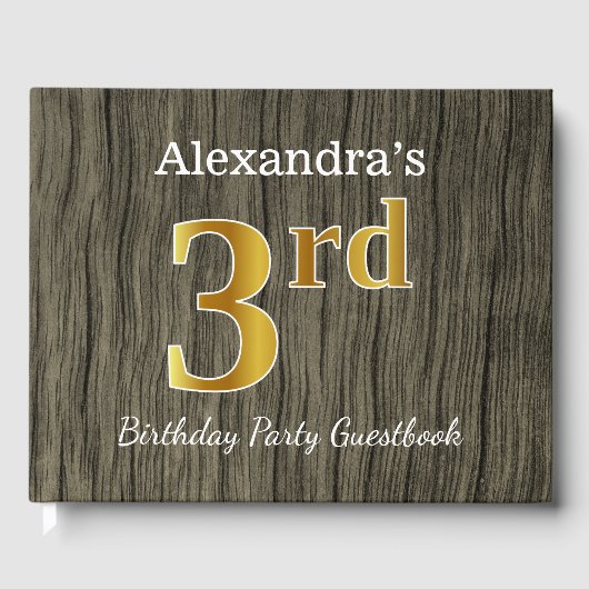 Rustic, Faux Gold 3rd Birthday Party + aangepaste  Gastenboek (Voorkant)