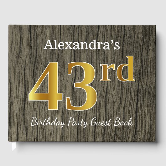 Rustic, Faux Gold 43rd Birthday Party; aangepaste  Gastenboek (Voorkant)