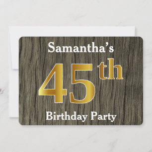 Rustic, Faux Gold 45th Birthday Party; aangepaste  Kaart