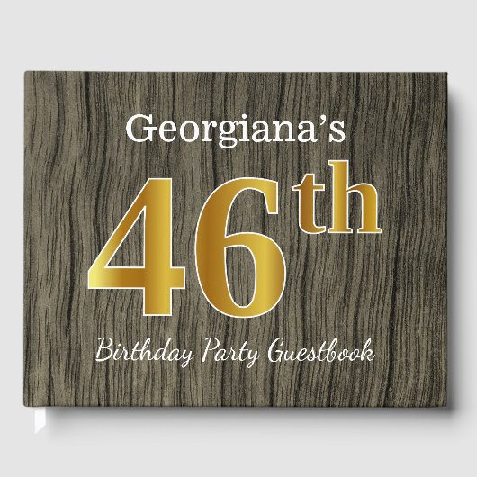 Rustic, Faux Gold 46th Birthday Party; aangepaste  Gastenboek (Voorkant)