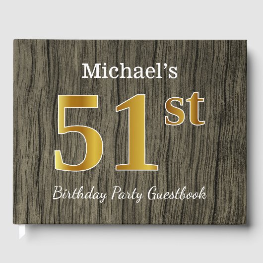 Rustic, Faux Gold 51st Birthday Party; aangepaste  Gastenboek (Voorkant)