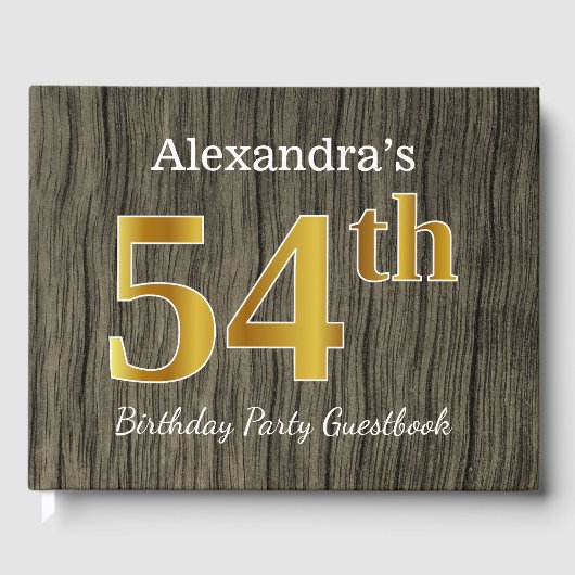 Rustic, Faux Gold 54th Birthday Party; aangepaste  Gastenboek (Voorkant)
