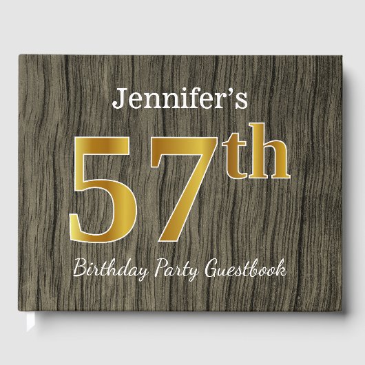 Rustic, Faux Gold 57th Birthday Party; aangepaste Gastenboek (Voorkant)
