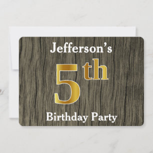 Rustic, Faux Gold 5th Birthday Party; aangepaste n Kaart