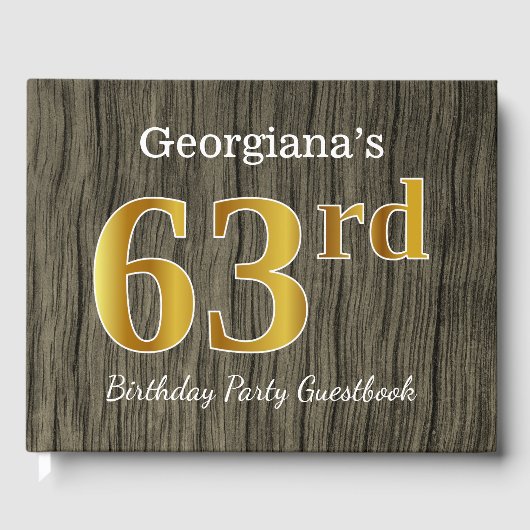 Rustic, Faux Gold 63rd Birthday Party; aangepaste  Gastenboek (Voorkant)