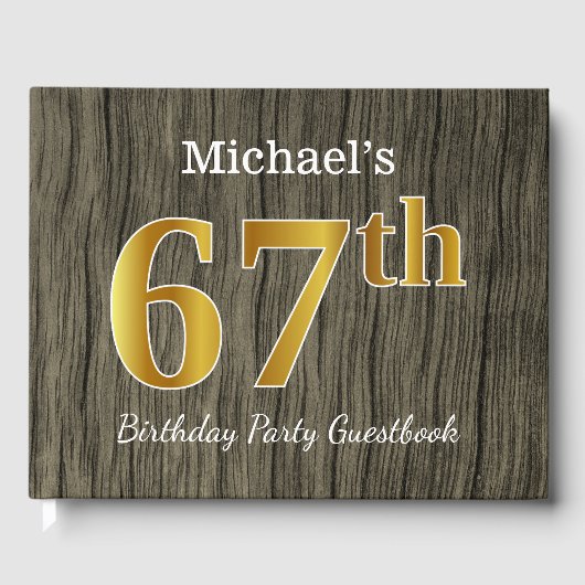 Rustic, Faux Gold 67th Birthday Party; aangepaste Gastenboek (Voorkant)