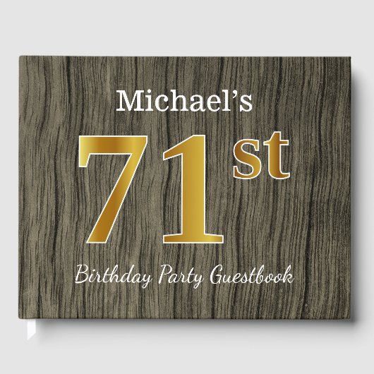 Rustic, Faux Gold 71st Birthday Party; aangepaste  Gastenboek (Voorkant)