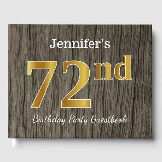 Rustic, Faux Gold 72nd Birthday Party; aangepaste  Gastenboek (Voorkant)